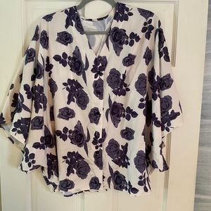 Shein blouse cream with dark roses, poncho style